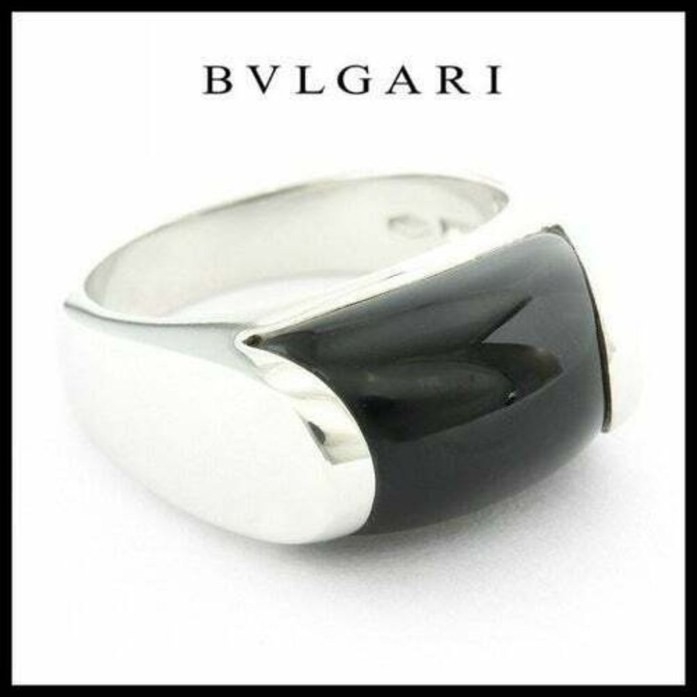 Bvlgari Tronchetto 18k White Gold Onyx Ring / Band